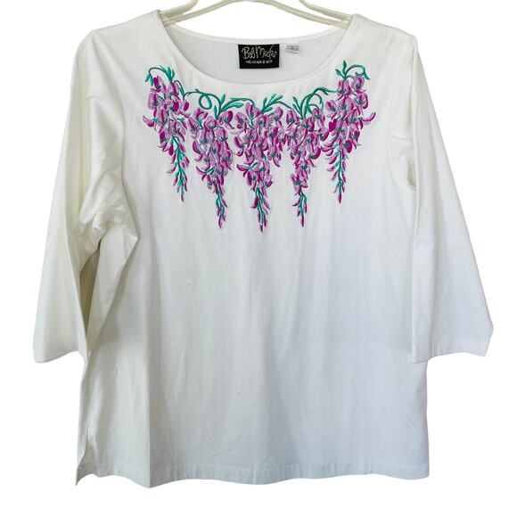 Bob Mackie Size L Cream embroidered top size L - Picture 1 of 10
